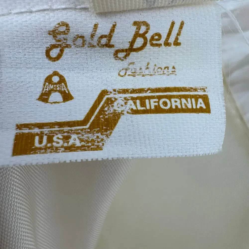VTG Gold Bell dress girls 10 chiffon ruffle lace party pageant prairie cream USA
